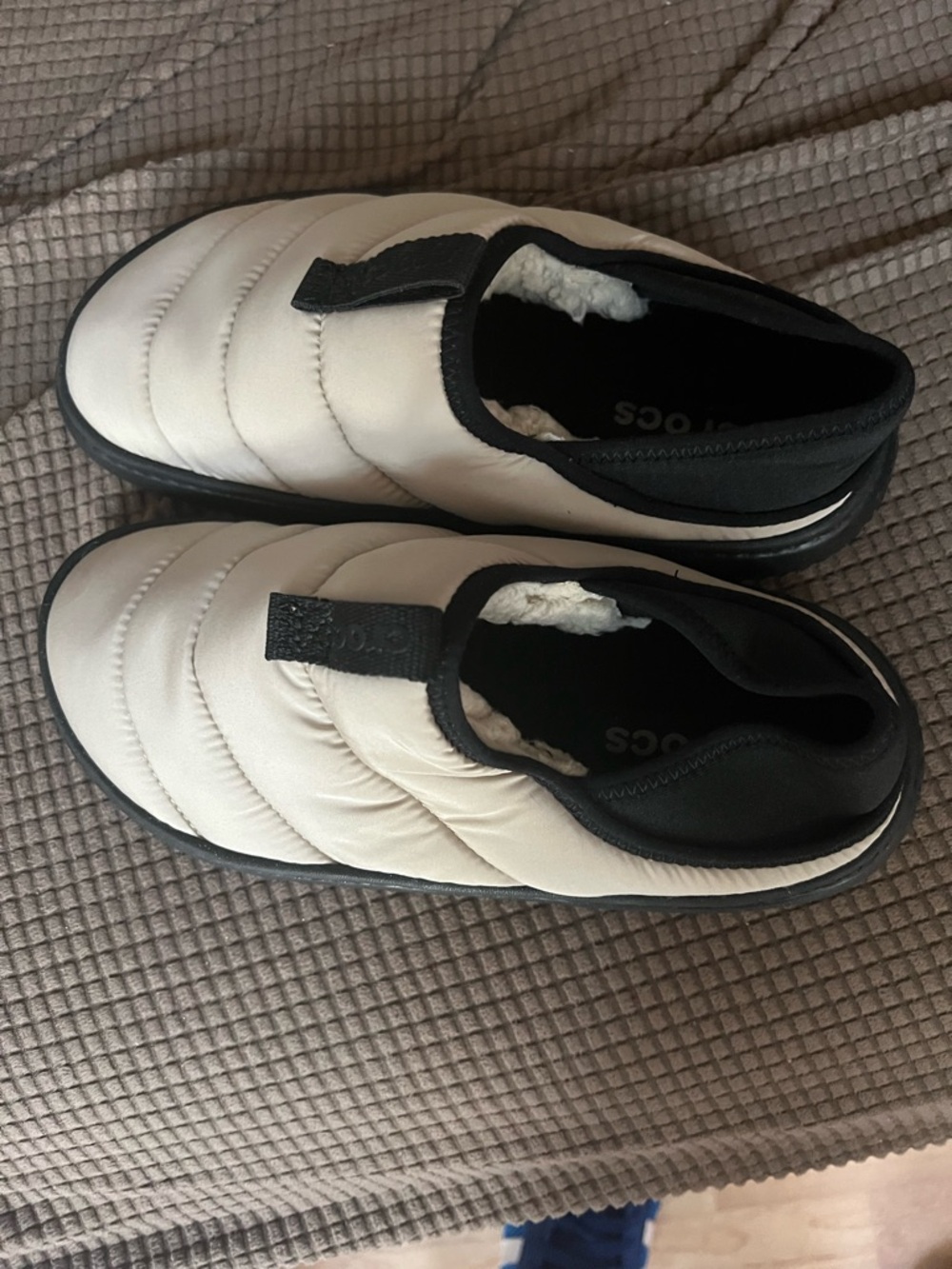 CROCS Kids Quilted Puff Slip-Ons in Cream and Black - Picture 2 of 4
